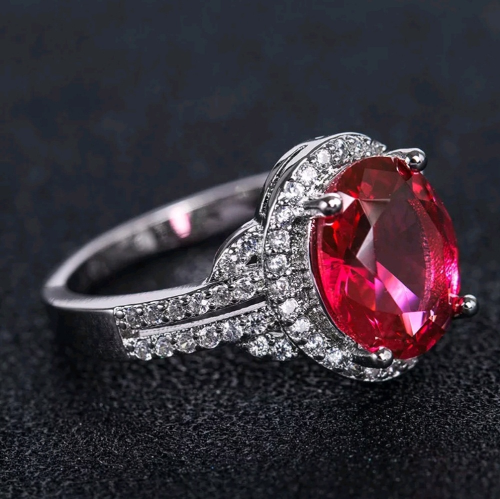 925 Silver Jewelry ring Women Oval Cut ruby